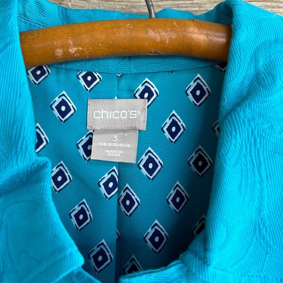 Chico's Jacquard Turquoise Blazer, Size 3 - Picture 2 of 11
